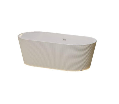 TAISOR Freestanding Bathtub 150 cm – White Glossy Acrylic Soaking Tub with Overflow Drain, Brass Pop-Up Waste & Waste Pipe, 6-Layer Reinforced Standalone Bath Tub