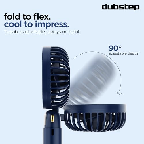 Dubstep Flo-Ice Mini Handheld USB Rechargeable Cooling Fan with Lanyard, LED Digital Display, 5x Speed Mode, 10,000 RPM, Built-in Chiller Tech, Multi-Angle Adjustment, Purple/Black