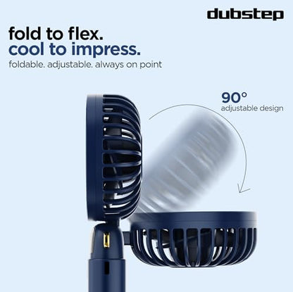 Dubstep Flo-Ice Mini Handheld USB Rechargeable Cooling Fan with Lanyard, LED Digital Display, 5x Speed Mode, 10,000 RPM, Built-in Chiller Tech, Multi-Angle Adjustment, Purple/Black