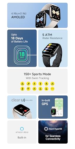 Redmi Watch 5 Lite, 1.96" Amoled, Advanced in-Built GPS, 5 ATM, 18 Day Battery, Bluetooth Calling with AI Noise Reduction, Always on Display, Black