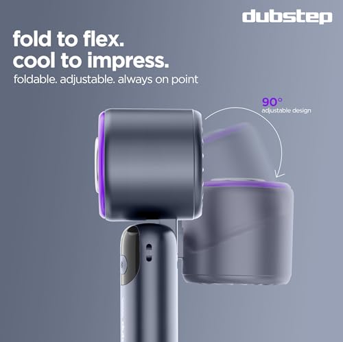 Dubstep Flo-Ice Mini Handheld USB Rechargeable Cooling Fan with Lanyard, LED Digital Display, 5x Speed Mode, 10,000 RPM, Built-in Chiller Tech, Multi-Angle Adjustment, Purple/Black