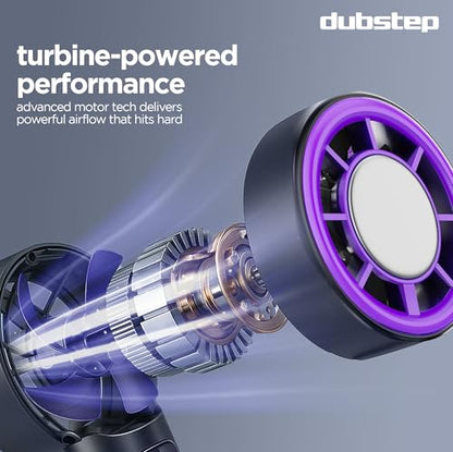 Dubstep Flo-Ice Mini Handheld USB Rechargeable Cooling Fan with Lanyard, LED Digital Display, 5x Speed Mode, 10,000 RPM, Built-in Chiller Tech, Multi-Angle Adjustment, Purple/Black