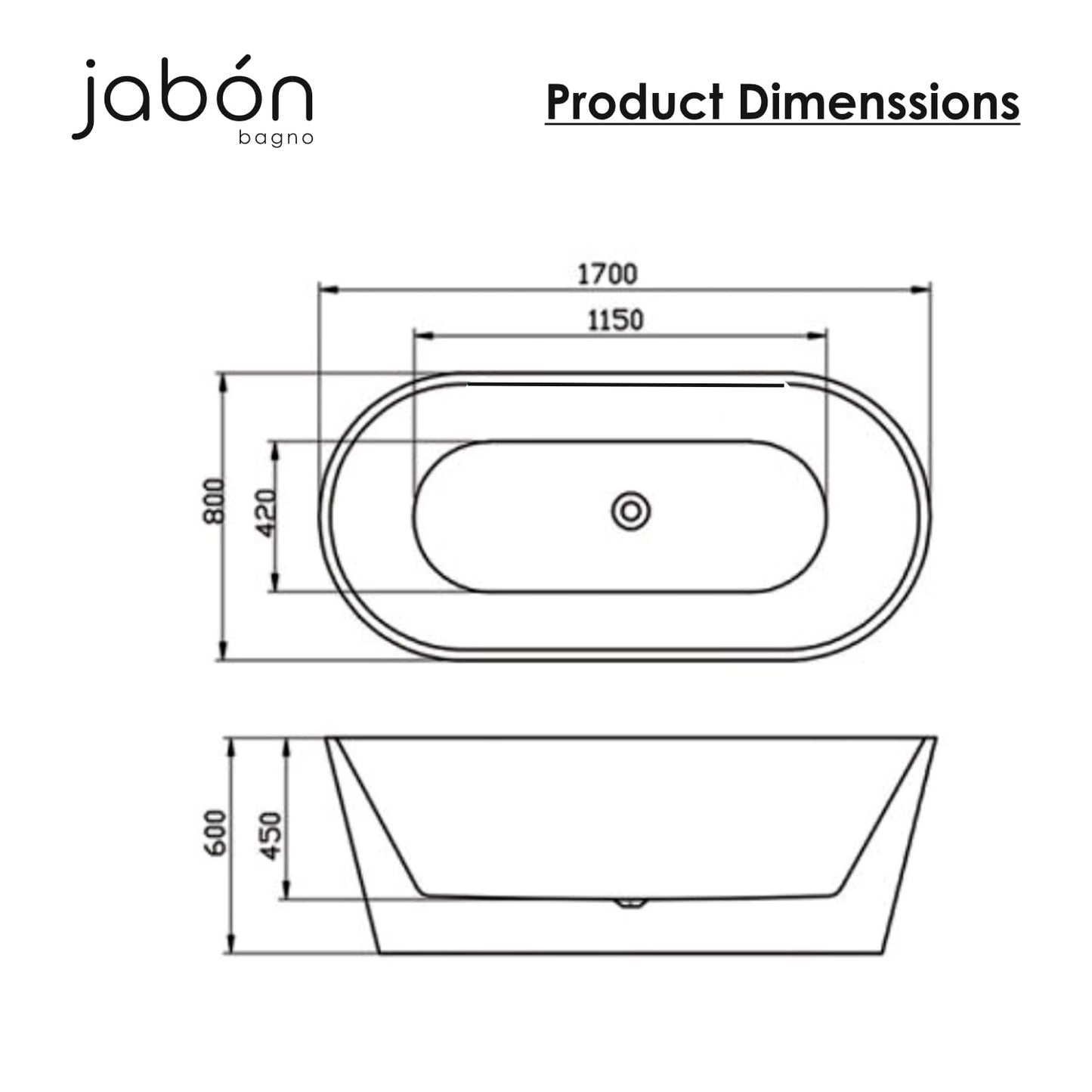TAISOR Freestanding Bathtub 150 cm – White Glossy Acrylic Soaking Tub with Overflow Drain, Brass Pop-Up Waste & Waste Pipe, 6-Layer Reinforced Standalone Bath Tub