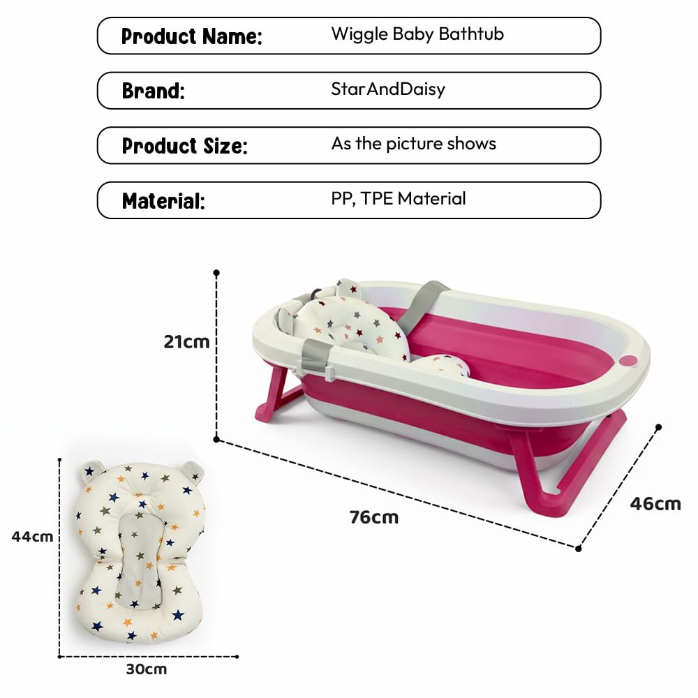 StarAndDaisy Bath Tub for Baby 0-5 Years/Foldable Bath tub for Kids with Cushion, Space Saving Design, Newborn Baby Folding Bathing Tub Girls & Boys, Easy to Store- Grey