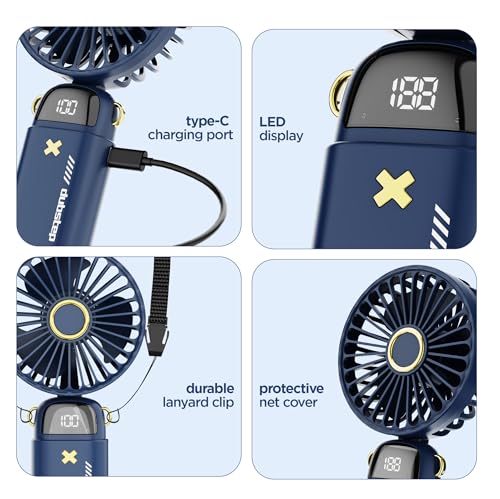 Dubstep Flo-Ice Mini Handheld USB Rechargeable Cooling Fan with Lanyard, LED Digital Display, 5x Speed Mode, 10,000 RPM, Built-in Chiller Tech, Multi-Angle Adjustment, Purple/Black