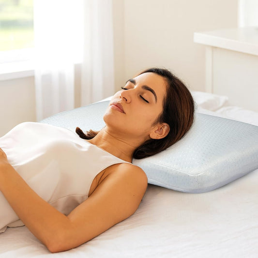 amazon basics Memory Foam Cooling Gel Orthopedic Pillow | Highly Breathable | Suitable for Shoulder Pain Relief, Back Sleeper, Side Sleeper & Stomach Sleeper (22 x 15 x 4 inch)