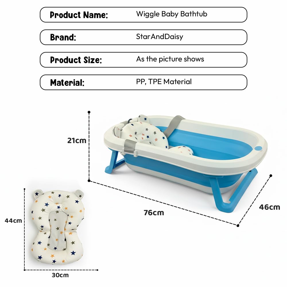 StarAndDaisy Bath Tub for Baby 0-5 Years/Foldable Bath tub for Kids with Cushion, Space Saving Design, Newborn Baby Folding Bathing Tub Girls & Boys, Easy to Store- Grey