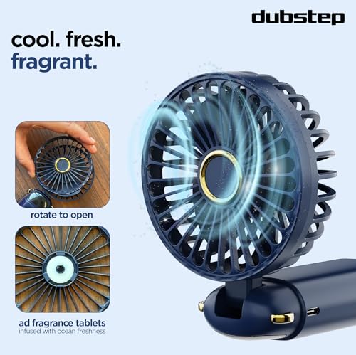 Dubstep Flo-Ice Mini Handheld USB Rechargeable Cooling Fan with Lanyard, LED Digital Display, 5x Speed Mode, 10,000 RPM, Built-in Chiller Tech, Multi-Angle Adjustment, Purple/Black