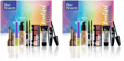 Blue Heaven Festive Makeup Kit Set | Pack of 8 Makeup Essentials | Complete Makeup Kit Set for women | Ideal for Festive Looks, Gifting & Bridal Makeup | Medium Tone Combo | Pack of 8 | 32.1g+45.5ml