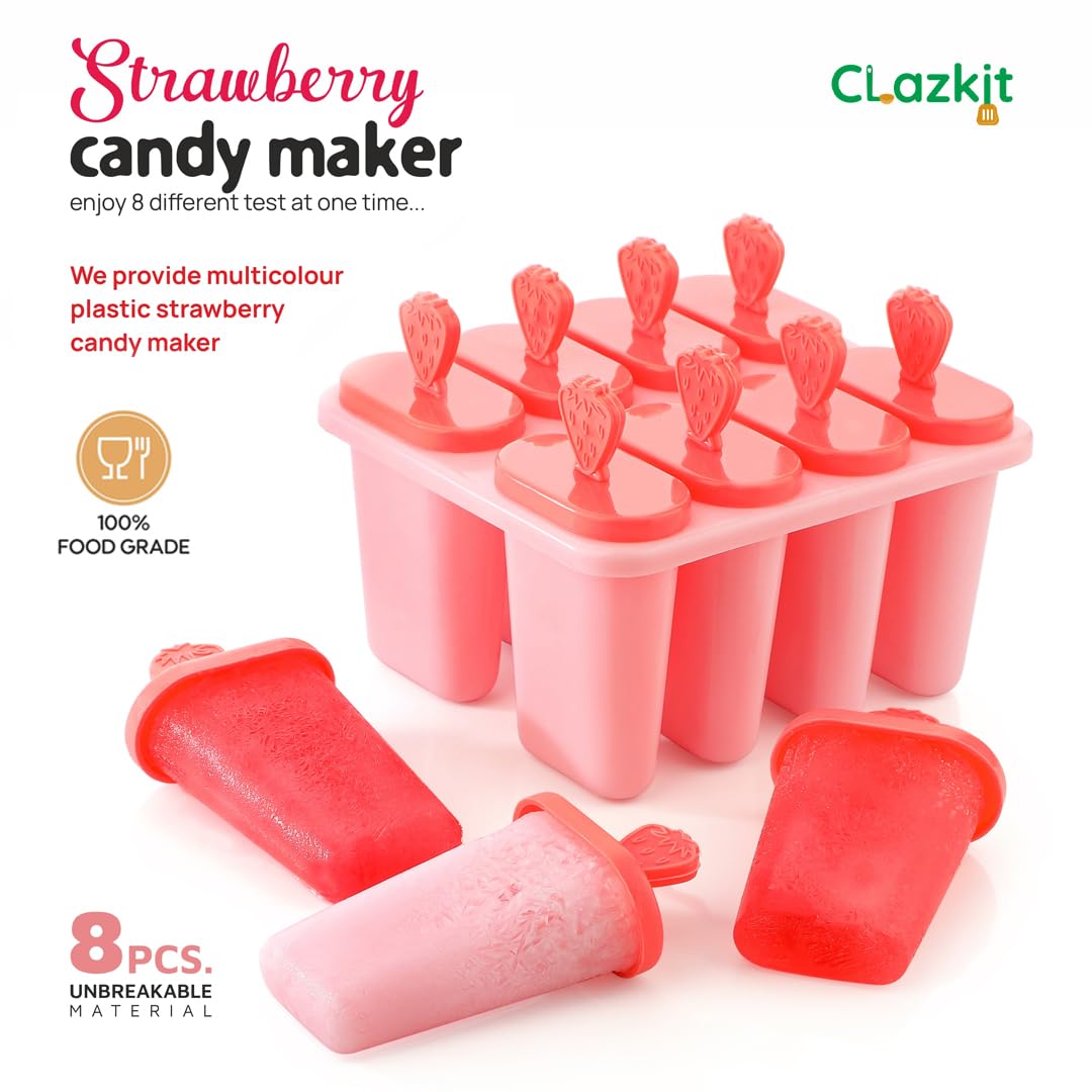 Clazkit Set of 6 Plastic Reusable Ice Pop Makers, Homemade Popsicle/Frozen Ice Cream/Kulfi Candy for Children & Adults - Multicolor, 11.4 x 11.9 x 14.1 cm