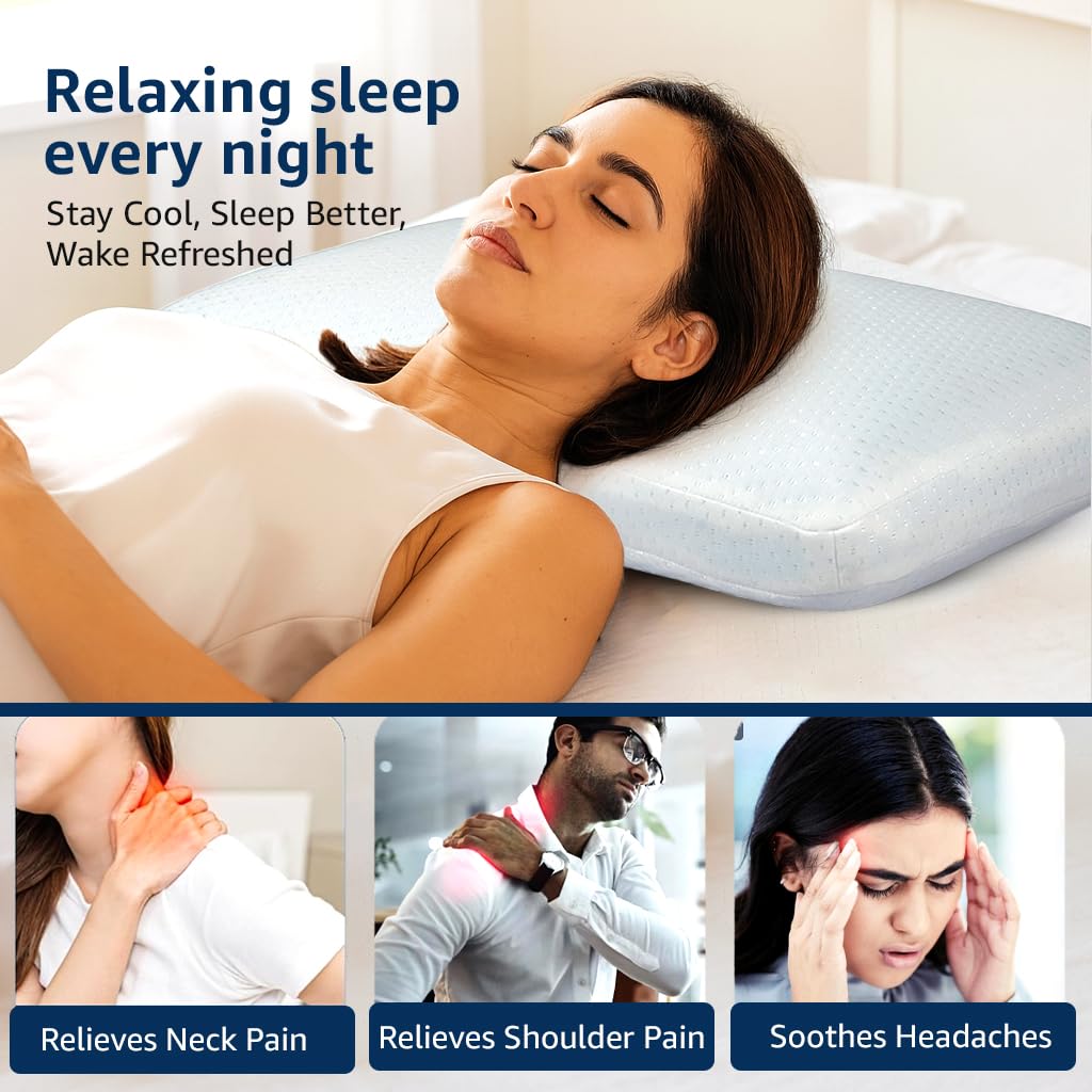 amazon basics Memory Foam Cooling Gel Orthopedic Pillow | Highly Breathable | Suitable for Shoulder Pain Relief, Back Sleeper, Side Sleeper & Stomach Sleeper (22 x 15 x 4 inch)