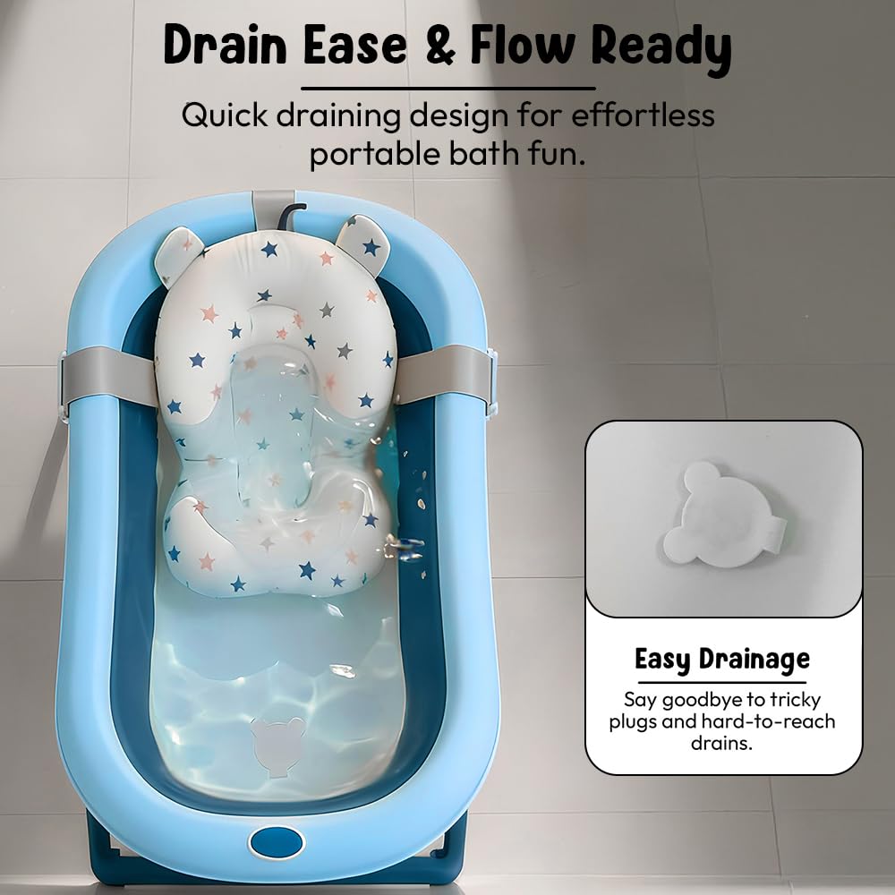 StarAndDaisy Bath Tub for Baby 0-5 Years/Foldable Bath tub for Kids with Cushion, Space Saving Design, Newborn Baby Folding Bathing Tub Girls & Boys, Easy to Store- Grey