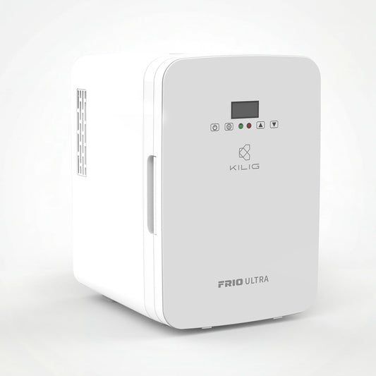 KILIG Frio Mini Fridge | Portable Cooler & Warmer | 240V AC & 12V DC Power for Home & Car | Smart Temperature Control | Perfect for Food & Beverages, Travel, Skincare, Medicine | White (Frio)