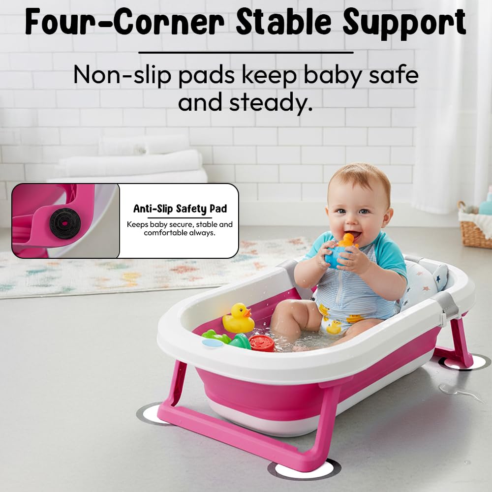 StarAndDaisy Bath Tub for Baby 0-5 Years/Foldable Bath tub for Kids with Cushion, Space Saving Design, Newborn Baby Folding Bathing Tub Girls & Boys, Easy to Store- Grey