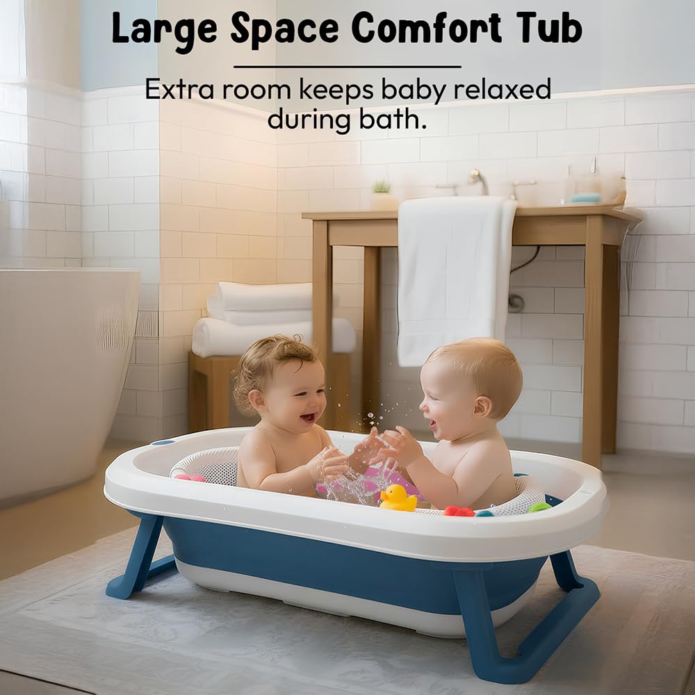 StarAndDaisy Bath Tub for Baby 0-5 Years/Foldable Bath tub for Kids with Cushion, Space Saving Design, Newborn Baby Folding Bathing Tub Girls & Boys, Easy to Store- Grey