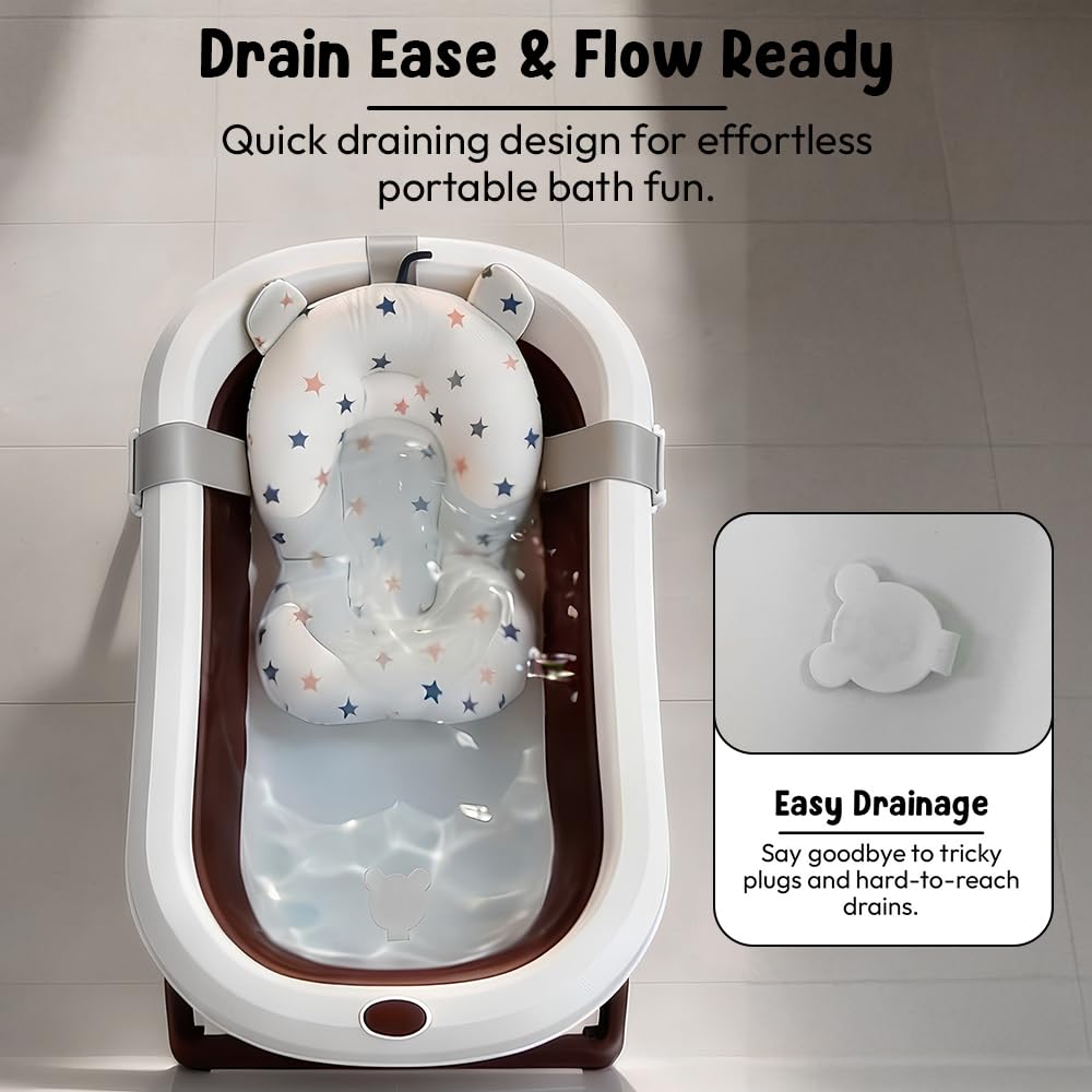 StarAndDaisy Bath Tub for Baby 0-5 Years/Foldable Bath tub for Kids with Cushion, Space Saving Design, Newborn Baby Folding Bathing Tub Girls & Boys, Easy to Store- Grey