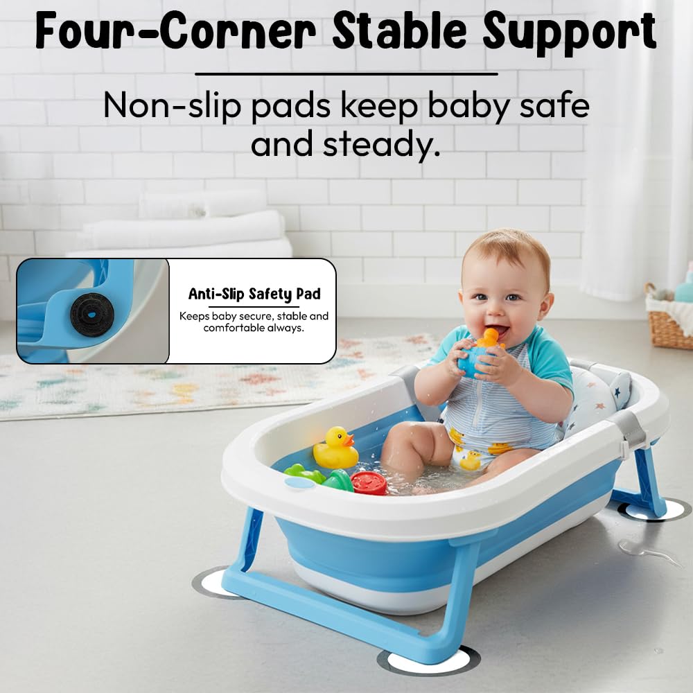 StarAndDaisy Bath Tub for Baby 0-5 Years/Foldable Bath tub for Kids with Cushion, Space Saving Design, Newborn Baby Folding Bathing Tub Girls & Boys, Easy to Store- Grey