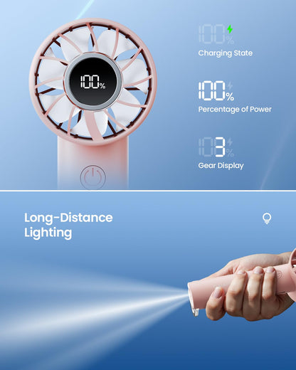 Gaiatop Mini Hand Fan, Powerful Handheld Fan, 3 Speed Strong Wind Personal Small Desk Fan with LED Torch, Rechargeable USB Fan for Girl Women Travel Indoor Outdoor Use
