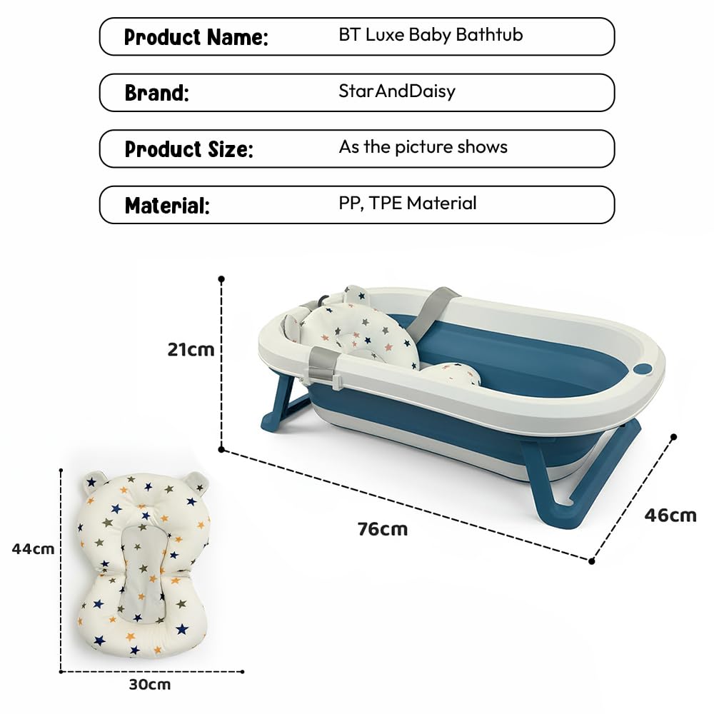 StarAndDaisy Bath Tub for Baby 0-5 Years/Foldable Bath tub for Kids with Cushion, Space Saving Design, Newborn Baby Folding Bathing Tub Girls & Boys, Easy to Store- Grey