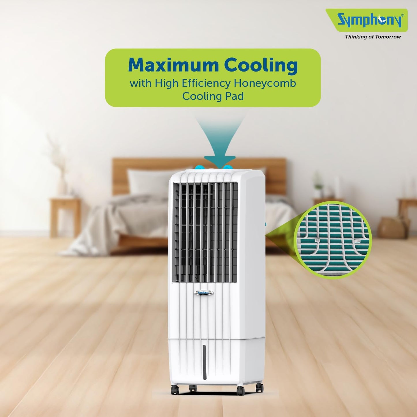 Symphony Diet 12T Tower Air Cooler | Honeycomb Cooling Pad | Powerful Blower | Auto Louver Movement | Cool Flow Dispenser | 12L | 1-Year Warranty