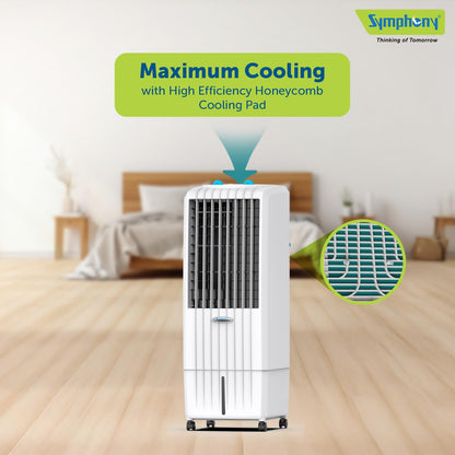 Symphony Diet 12T Tower Air Cooler | Honeycomb Cooling Pad | Powerful Blower | Auto Louver Movement | Cool Flow Dispenser | 12L | 1-Year Warranty