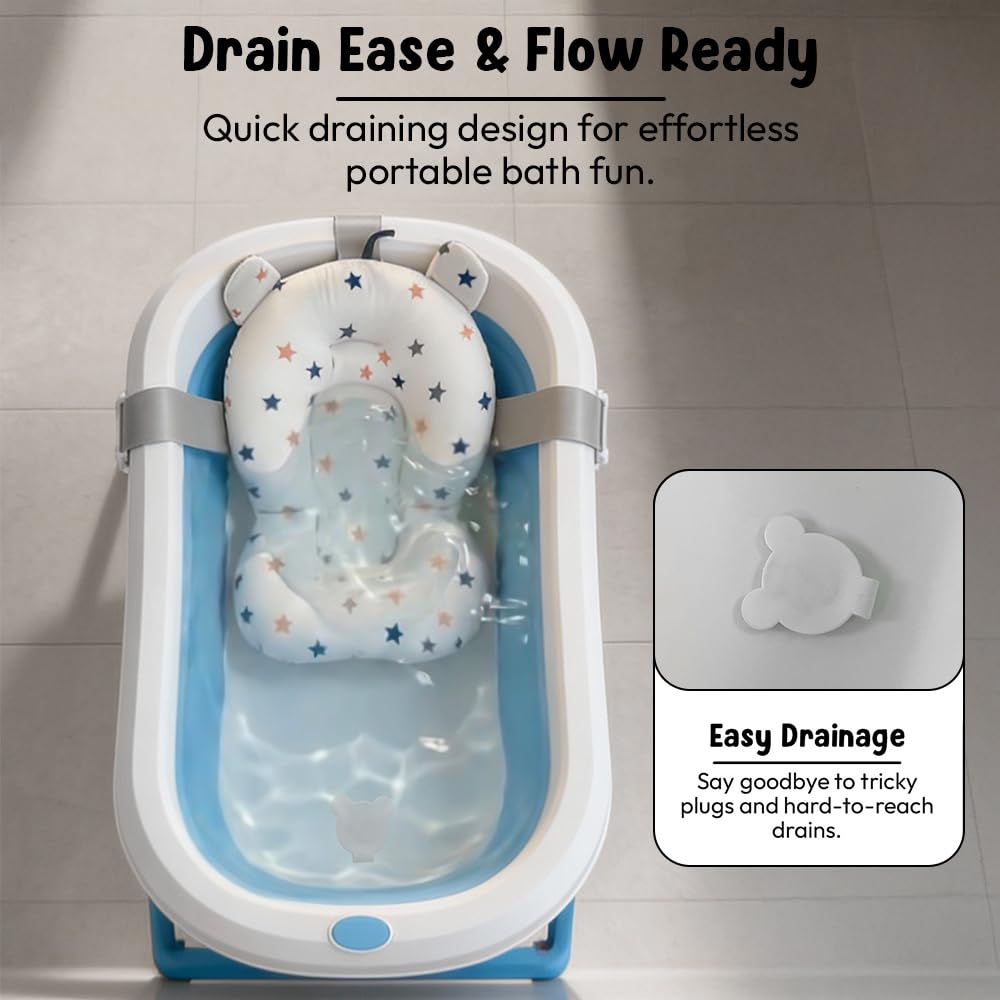 StarAndDaisy Bath Tub for Baby 0-5 Years/Foldable Bath tub for Kids with Cushion, Space Saving Design, Newborn Baby Folding Bathing Tub Girls & Boys, Easy to Store- Grey