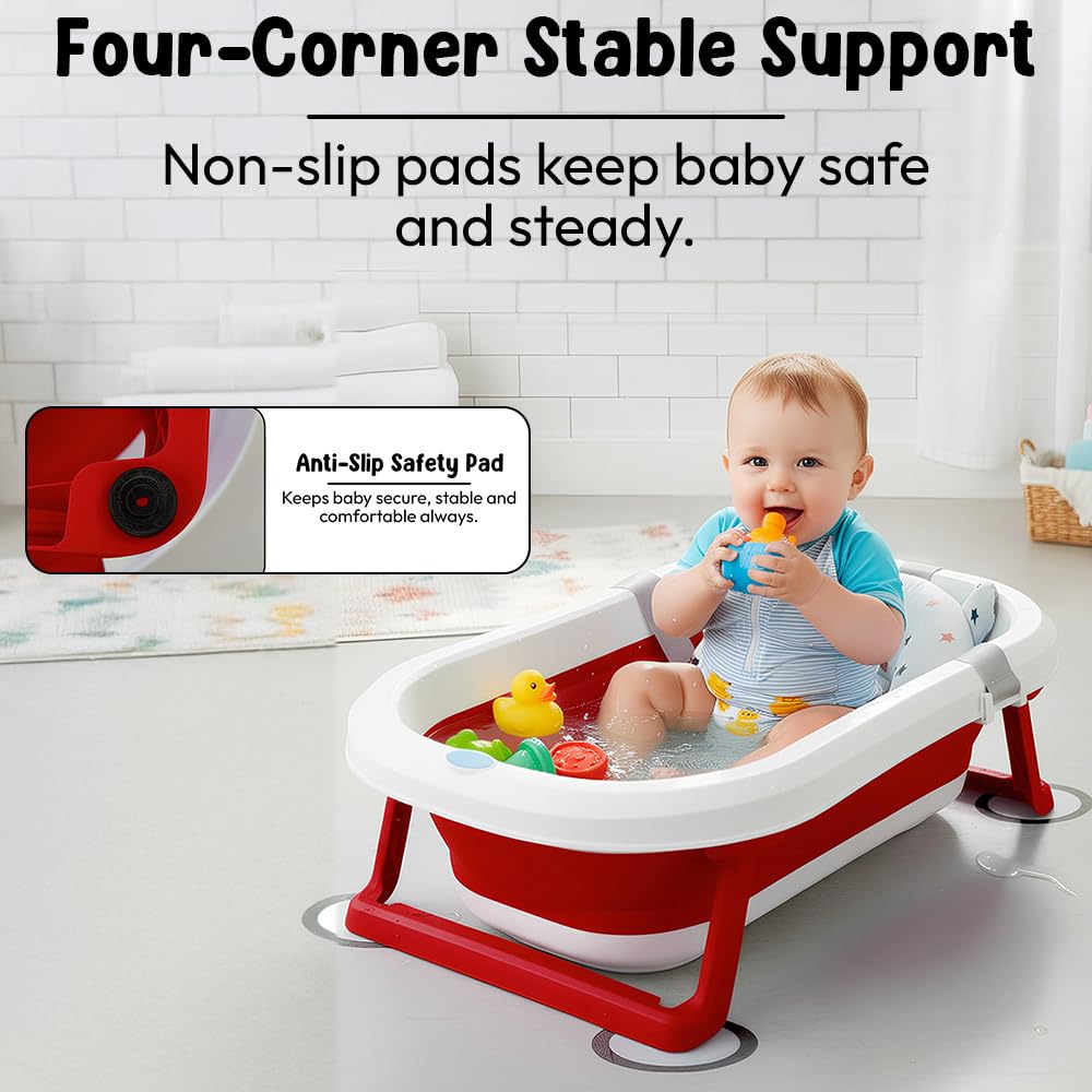 StarAndDaisy Bath Tub for Baby 0-5 Years/Foldable Bath tub for Kids with Cushion, Space Saving Design, Newborn Baby Folding Bathing Tub Girls & Boys, Easy to Store- Grey