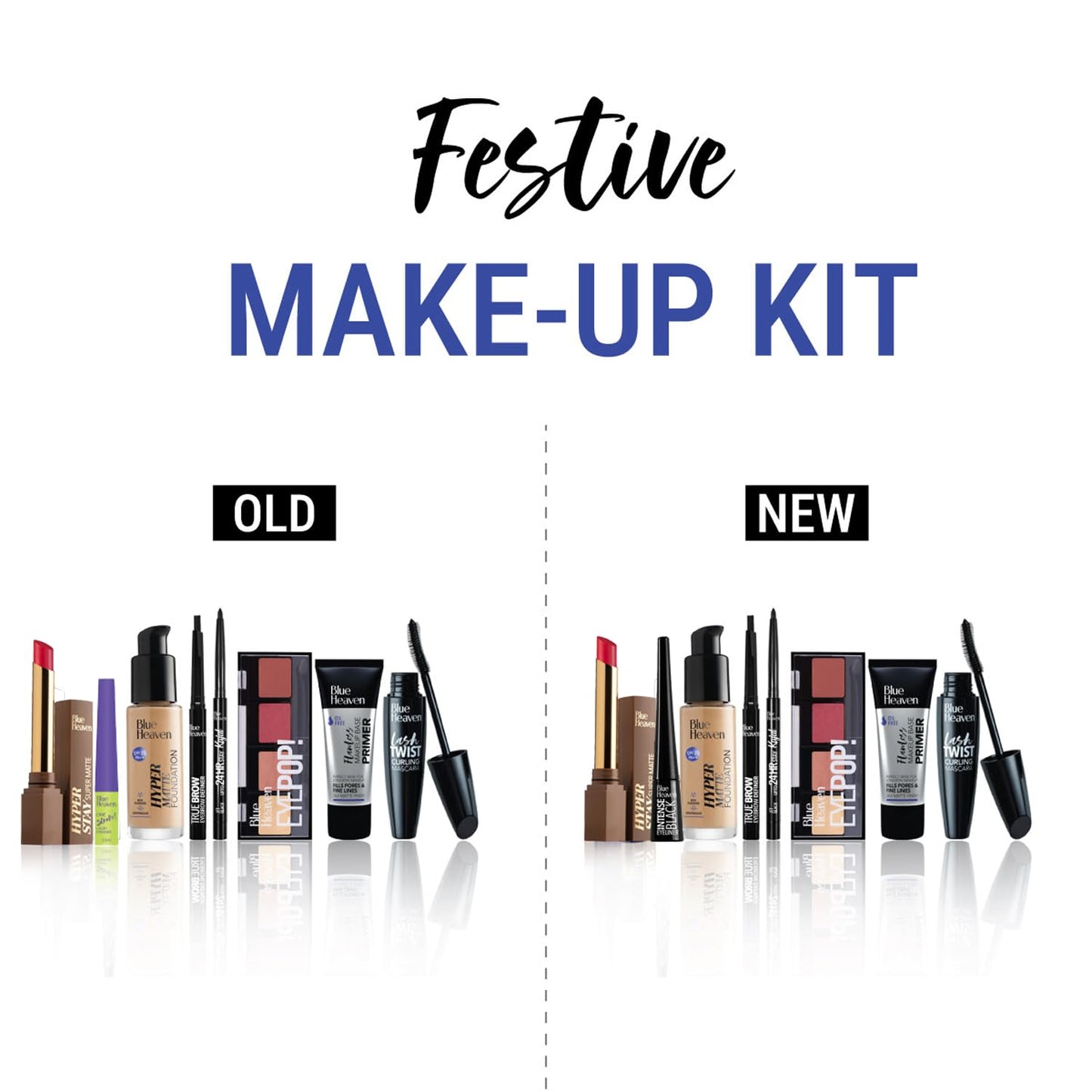 Blue Heaven Festive Makeup Kit Set | Pack of 8 Makeup Essentials | Complete Makeup Kit Set for women | Ideal for Festive Looks, Gifting & Bridal Makeup | Medium Tone Combo | Pack of 8 | 32.1g+45.5ml