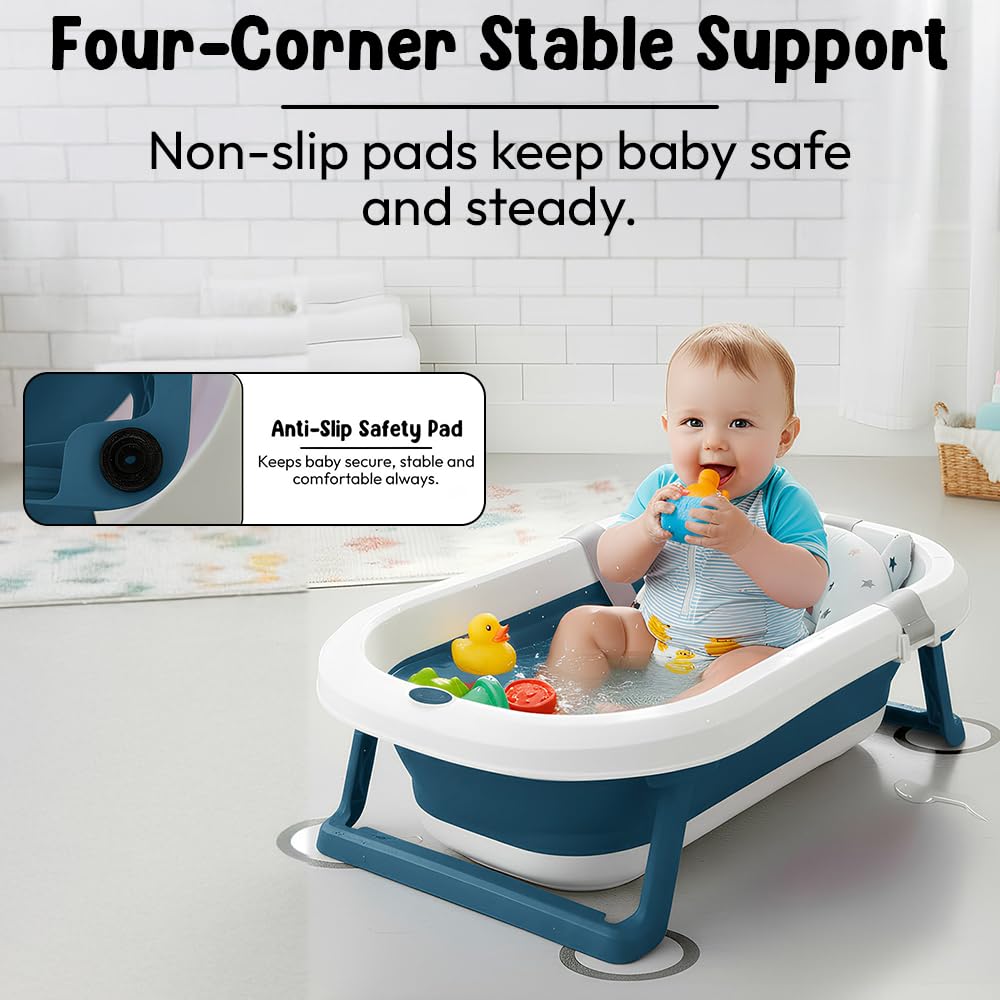 StarAndDaisy Bath Tub for Baby 0-5 Years/Foldable Bath tub for Kids with Cushion, Space Saving Design, Newborn Baby Folding Bathing Tub Girls & Boys, Easy to Store- Grey