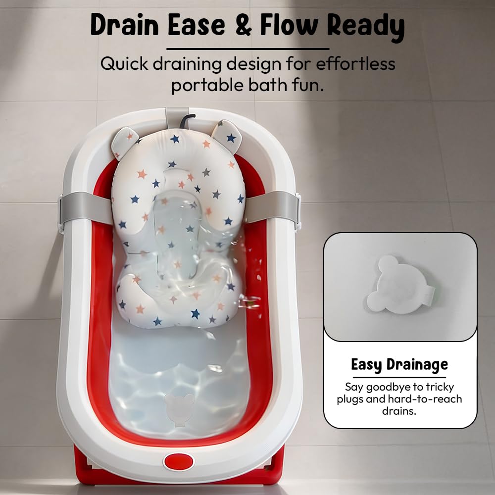 StarAndDaisy Bath Tub for Baby 0-5 Years/Foldable Bath tub for Kids with Cushion, Space Saving Design, Newborn Baby Folding Bathing Tub Girls & Boys, Easy to Store- Grey