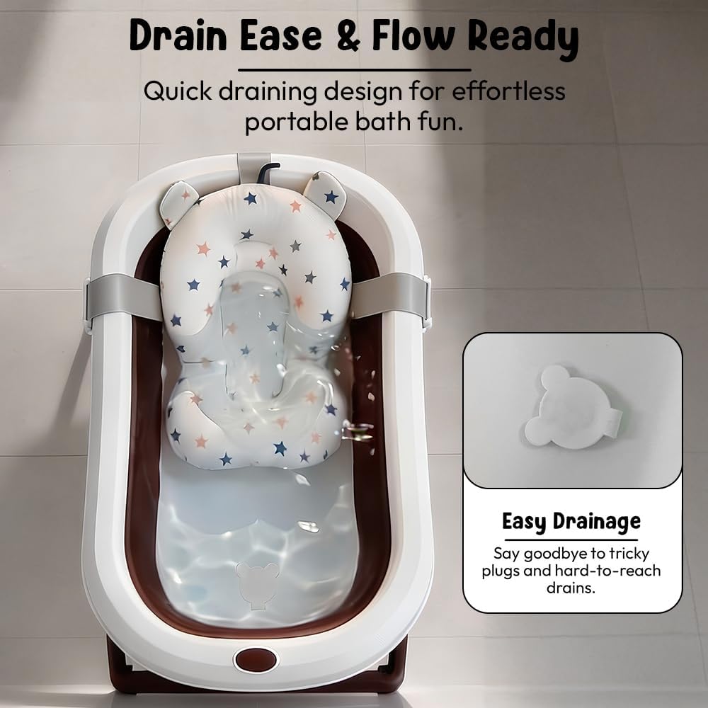 StarAndDaisy Bath Tub for Baby 0-5 Years/Foldable Bath tub for Kids with Cushion, Space Saving Design, Newborn Baby Folding Bathing Tub Girls & Boys, Easy to Store- Grey