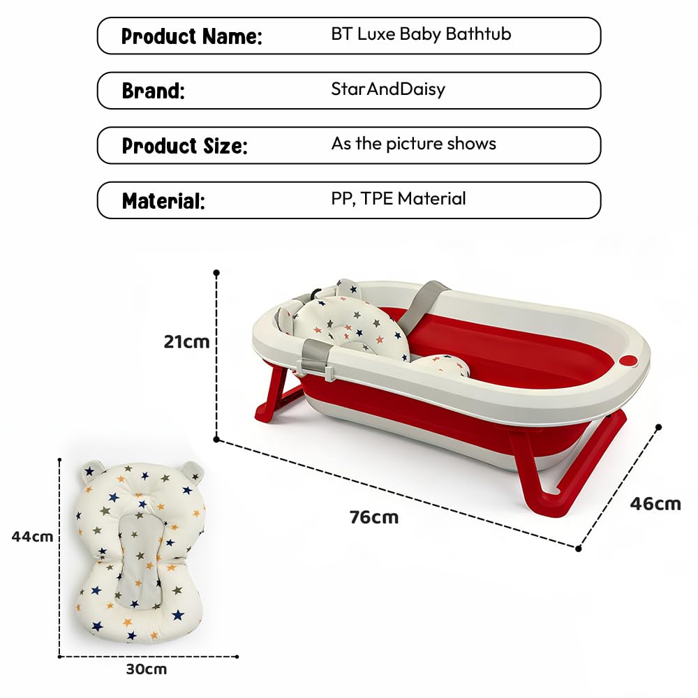 StarAndDaisy Bath Tub for Baby 0-5 Years/Foldable Bath tub for Kids with Cushion, Space Saving Design, Newborn Baby Folding Bathing Tub Girls & Boys, Easy to Store- Grey