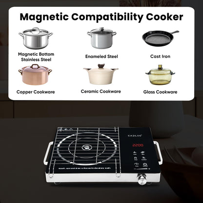 Cadlec CookFusion 2000W Induction Cooktop | 7 Cooking Modes, Auto Shut-Off, Over-Heat Protection, LED Display, BIS Approved, 2-Year Warranty | Black