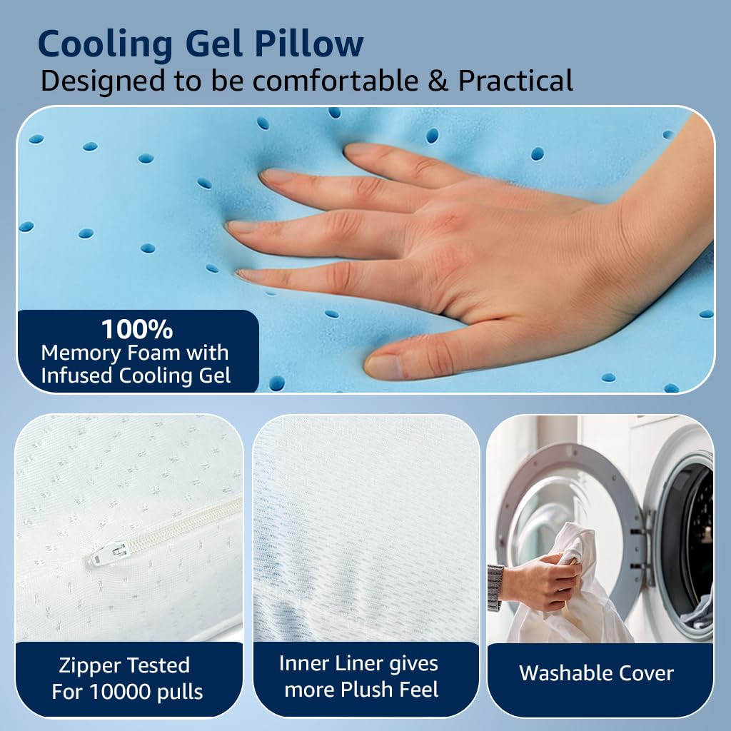 amazon basics Memory Foam Cooling Gel Orthopedic Pillow | Highly Breathable | Suitable for Shoulder Pain Relief, Back Sleeper, Side Sleeper & Stomach Sleeper (22 x 15 x 4 inch)