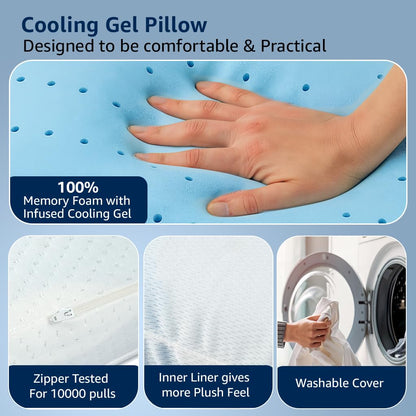 amazon basics Memory Foam Cooling Gel Orthopedic Pillow | Highly Breathable | Suitable for Shoulder Pain Relief, Back Sleeper, Side Sleeper & Stomach Sleeper (22 x 15 x 4 inch)