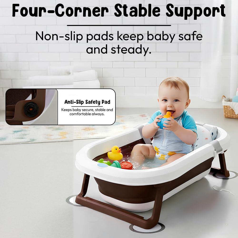StarAndDaisy Bath Tub for Baby 0-5 Years/Foldable Bath tub for Kids with Cushion, Space Saving Design, Newborn Baby Folding Bathing Tub Girls & Boys, Easy to Store- Grey