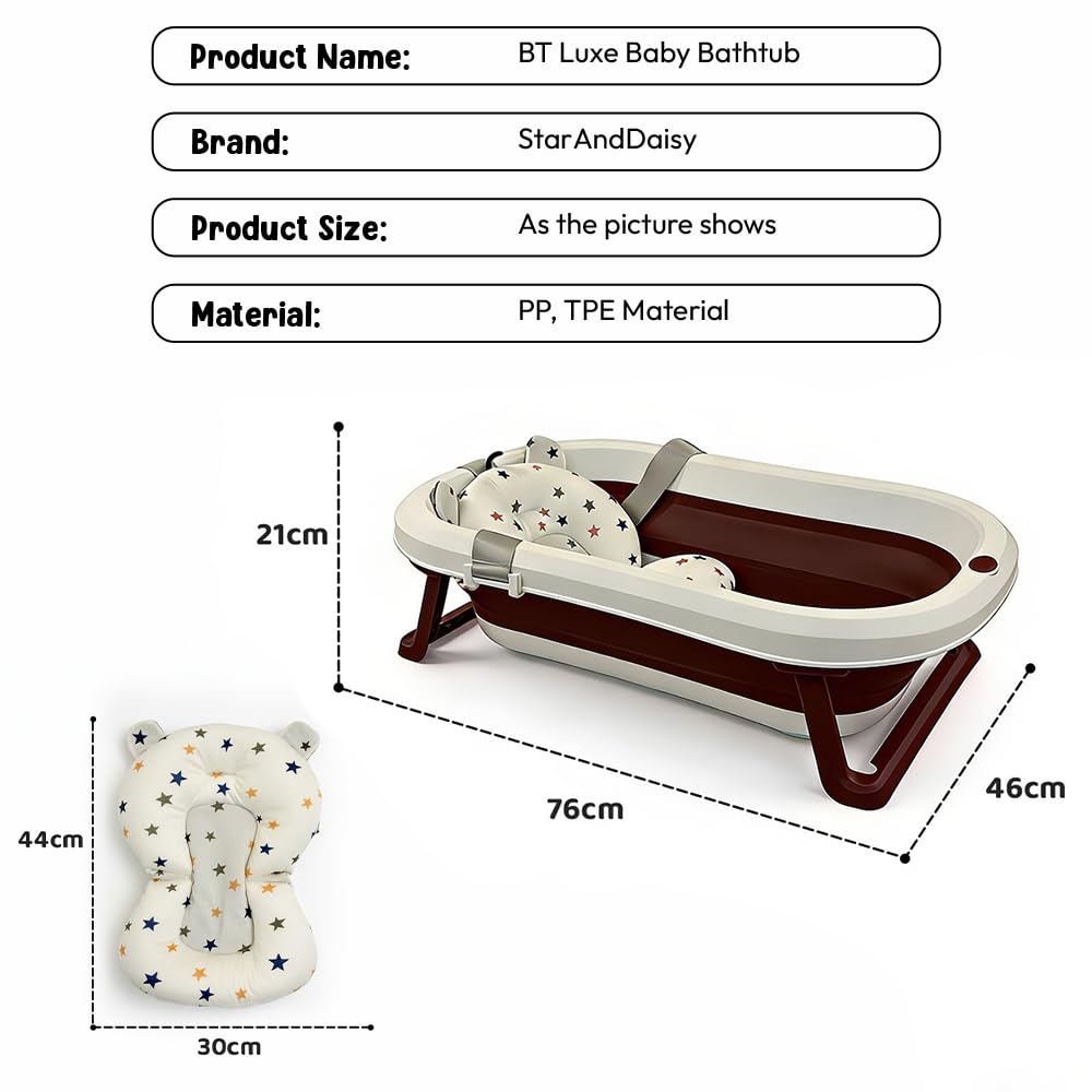 StarAndDaisy Bath Tub for Baby 0-5 Years/Foldable Bath tub for Kids with Cushion, Space Saving Design, Newborn Baby Folding Bathing Tub Girls & Boys, Easy to Store- Grey
