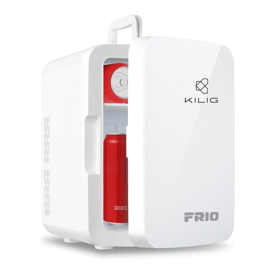 KILIG Frio Mini Fridge | Portable Cooler & Warmer | 240V AC & 12V DC Power for Home & Car | Smart Temperature Control | Perfect for Food & Beverages, Travel, Skincare, Medicine | White (Frio)