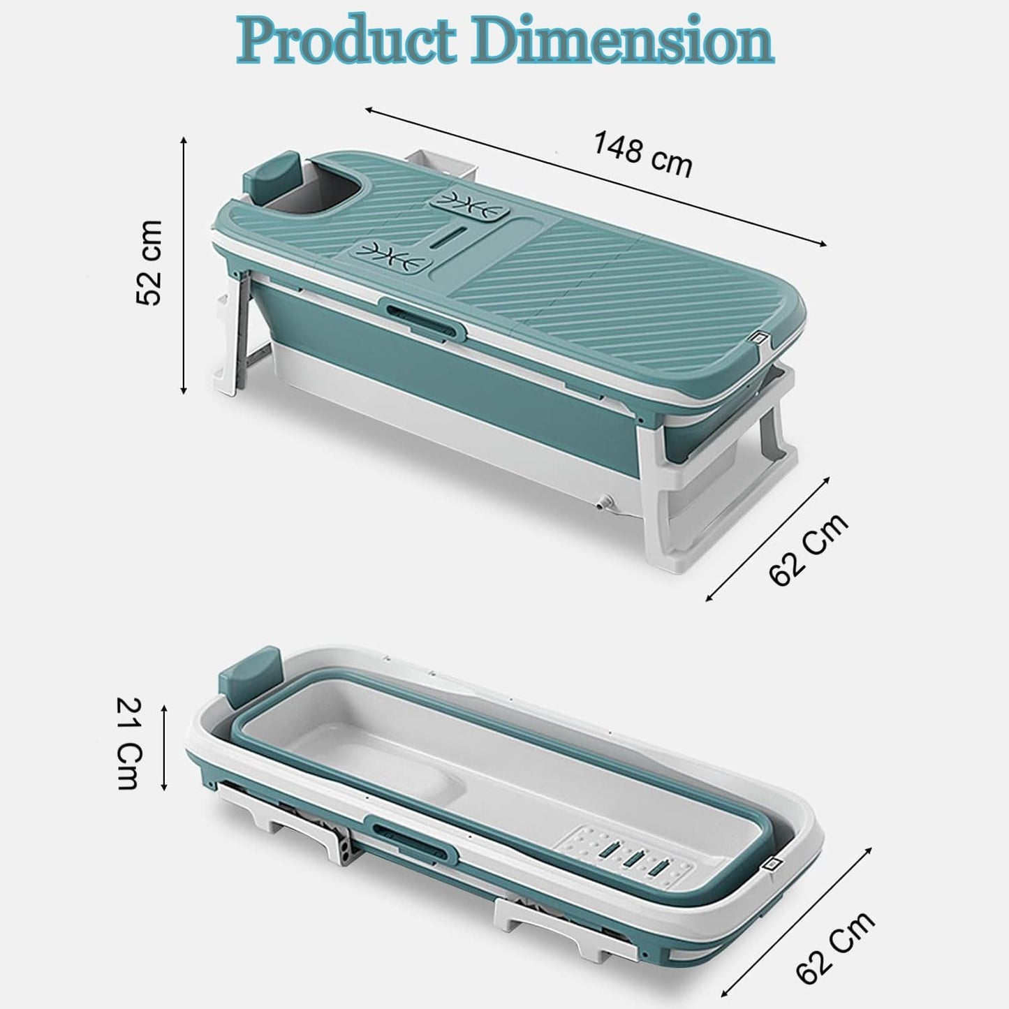 Large 6ft Foldable Bathtub for Adults (132cm) – Portable Soaking Spa with Real-Time Temperature Meter, Massage Rollers & Lid Folding Home Ice Bath & Hot Tub Bathing Tub (132L×62W×52H CM)