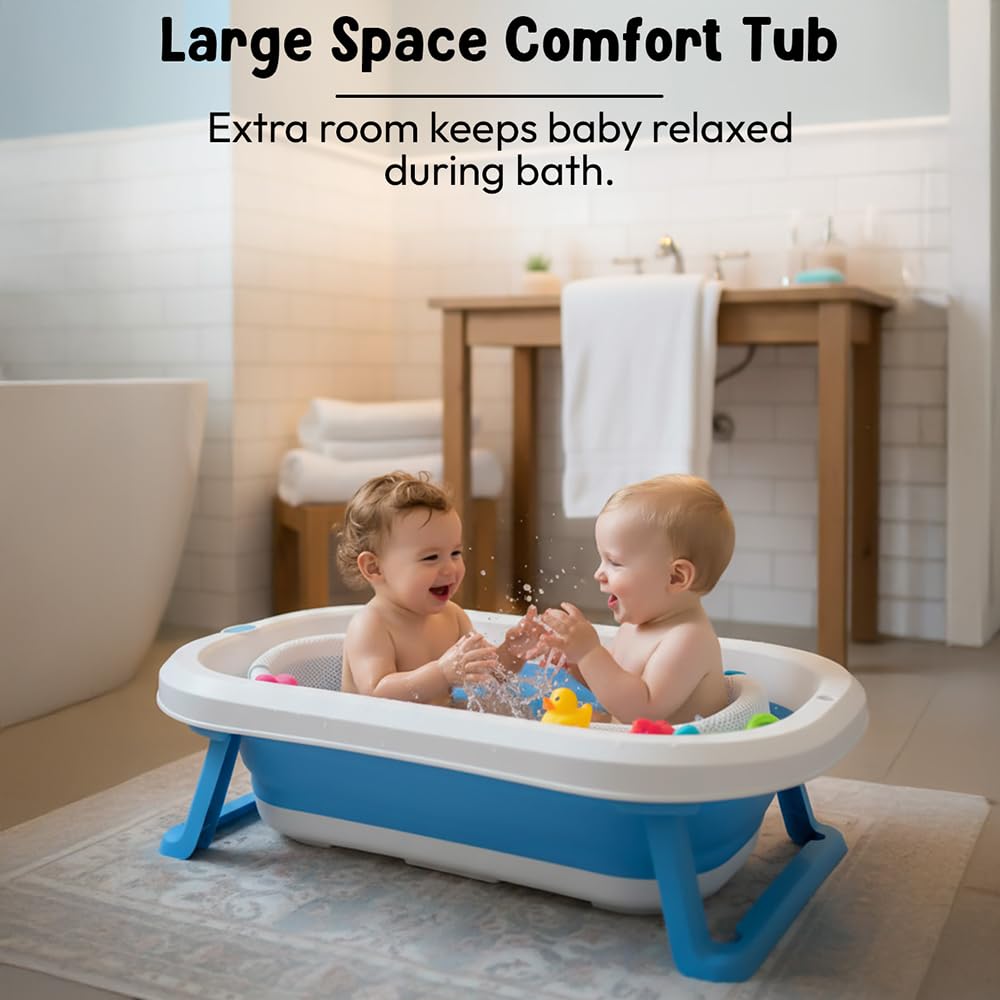 StarAndDaisy Bath Tub for Baby 0-5 Years/Foldable Bath tub for Kids with Cushion, Space Saving Design, Newborn Baby Folding Bathing Tub Girls & Boys, Easy to Store- Grey