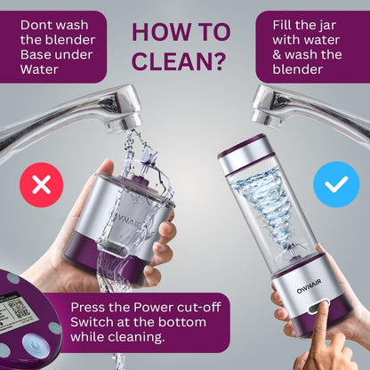 OWNAIR Portable Blender | Smoothie & Juice Maker | 180W Blender Mixer Grinder | 5000mAh Rechargeable Portable Juicer | 450ml High Borosilicate Glass Jar | Baby Food & Smoothie Maker | Grey & Purple