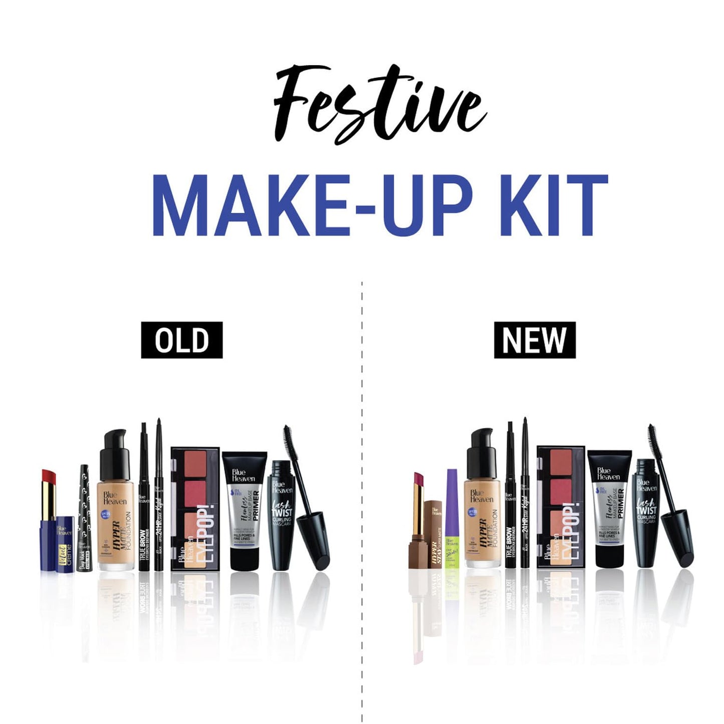 Blue Heaven Festive Makeup Kit Set | Pack of 8 Makeup Essentials | Complete Makeup Kit Set for women | Ideal for Festive Looks, Gifting & Bridal Makeup | Medium Tone Combo | Pack of 8 | 32.1g+45.5ml