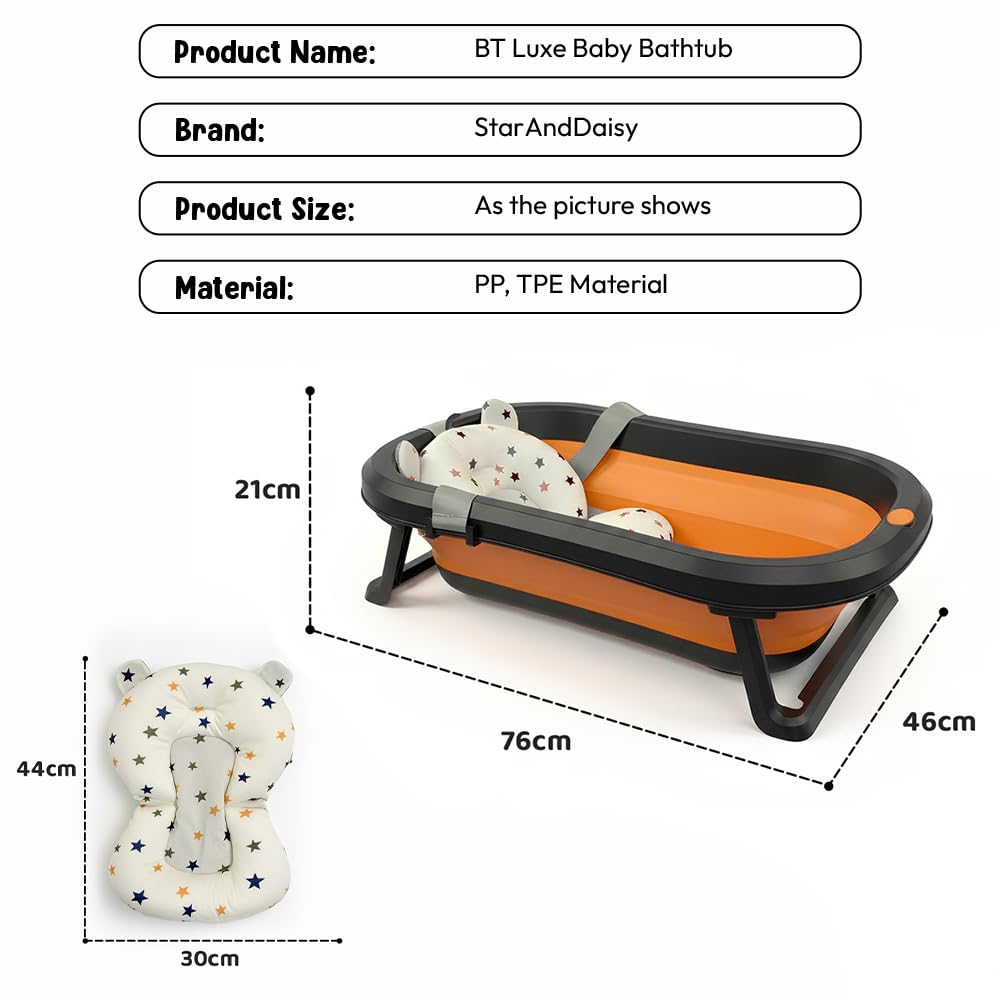 StarAndDaisy Bath Tub for Baby 0-5 Years/Foldable Bath tub for Kids with Cushion, Space Saving Design, Newborn Baby Folding Bathing Tub Girls & Boys, Easy to Store- Grey