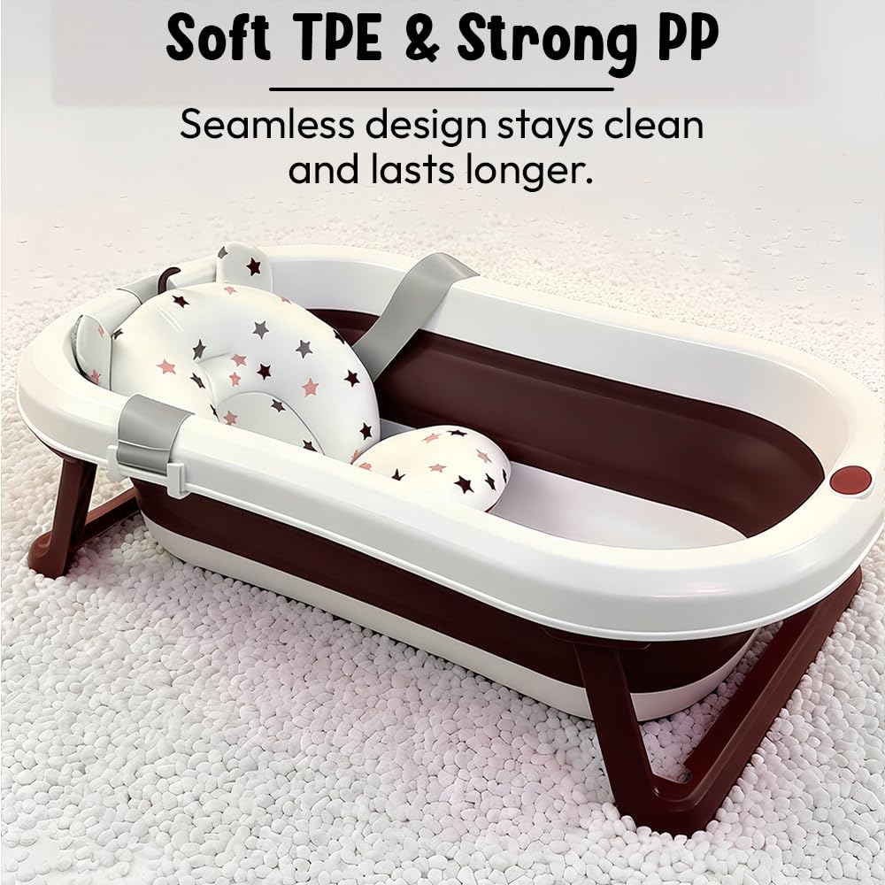 StarAndDaisy Bath Tub for Baby 0-5 Years/Foldable Bath tub for Kids with Cushion, Space Saving Design, Newborn Baby Folding Bathing Tub Girls & Boys, Easy to Store- Grey
