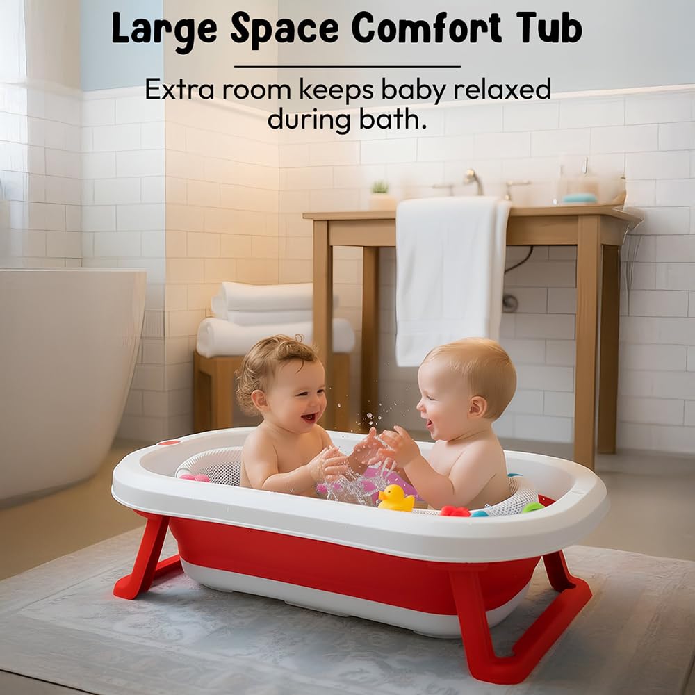 StarAndDaisy Bath Tub for Baby 0-5 Years/Foldable Bath tub for Kids with Cushion, Space Saving Design, Newborn Baby Folding Bathing Tub Girls & Boys, Easy to Store- Grey