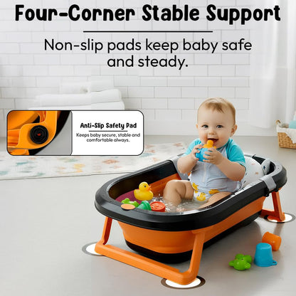 StarAndDaisy Bath Tub for Baby 0-5 Years/Foldable Bath tub for Kids with Cushion, Space Saving Design, Newborn Baby Folding Bathing Tub Girls & Boys, Easy to Store- Grey