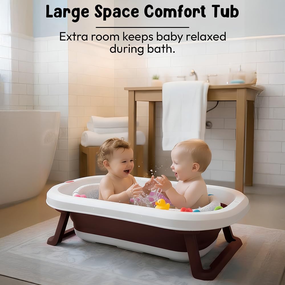 StarAndDaisy Bath Tub for Baby 0-5 Years/Foldable Bath tub for Kids with Cushion, Space Saving Design, Newborn Baby Folding Bathing Tub Girls & Boys, Easy to Store- Grey