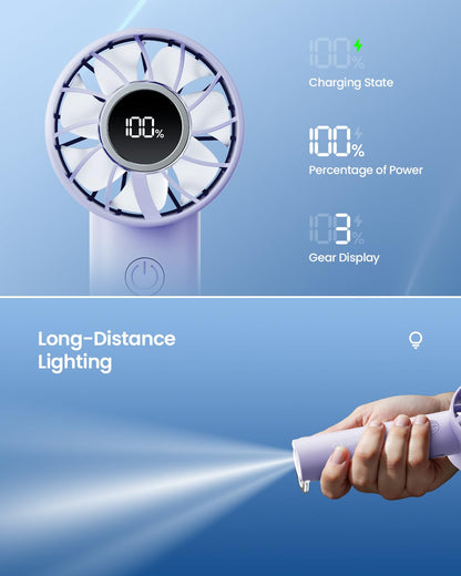 Gaiatop Mini Hand Fan, Powerful Handheld Fan, 3 Speed Strong Wind Personal Small Desk Fan with LED Torch, Rechargeable USB Fan for Girl Women Travel Indoor Outdoor Use