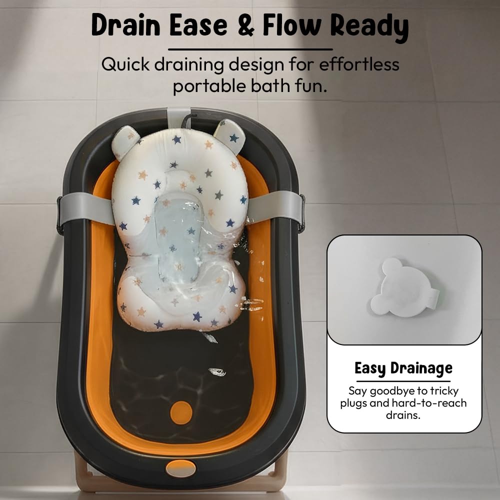 StarAndDaisy Bath Tub for Baby 0-5 Years/Foldable Bath tub for Kids with Cushion, Space Saving Design, Newborn Baby Folding Bathing Tub Girls & Boys, Easy to Store- Grey