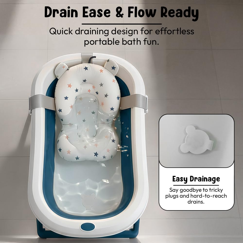 StarAndDaisy Bath Tub for Baby 0-5 Years/Foldable Bath tub for Kids with Cushion, Space Saving Design, Newborn Baby Folding Bathing Tub Girls & Boys, Easy to Store- Grey